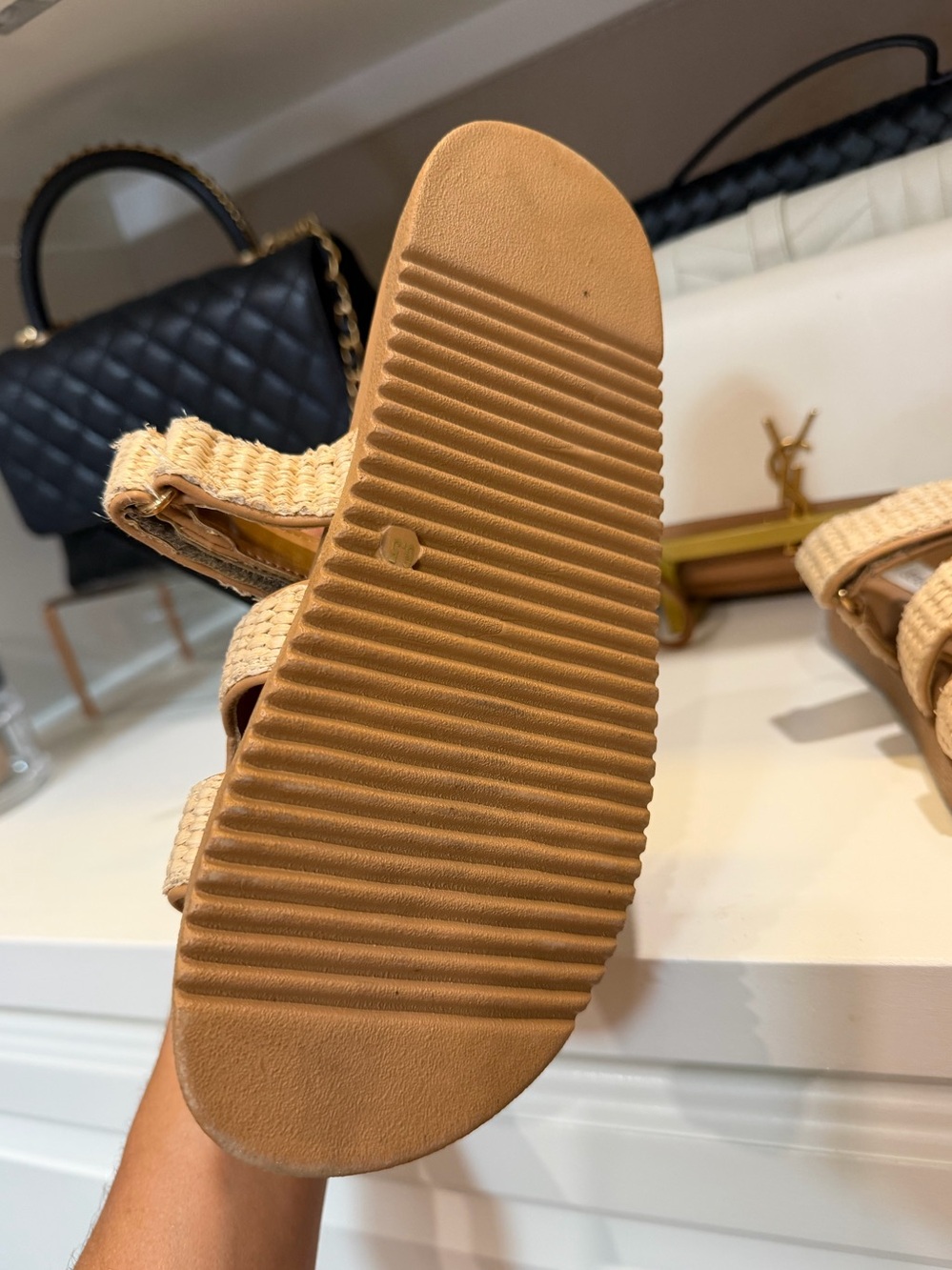 Steve Madden Tan Raffia Double-Strap Slide Sandals - Picture 2 of 4